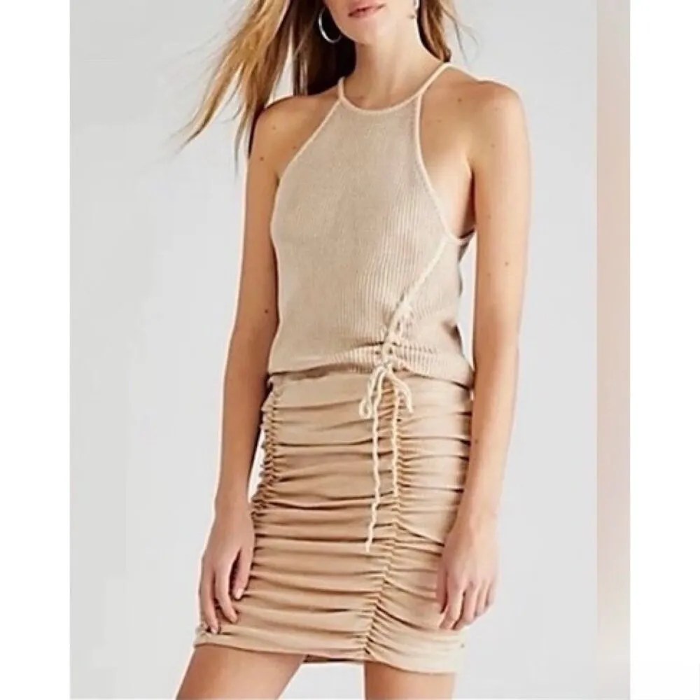 NWT Free People Tan Katya Ruched Dress Casual Beachy Neutral New Indie Size XS‎ - Image 10