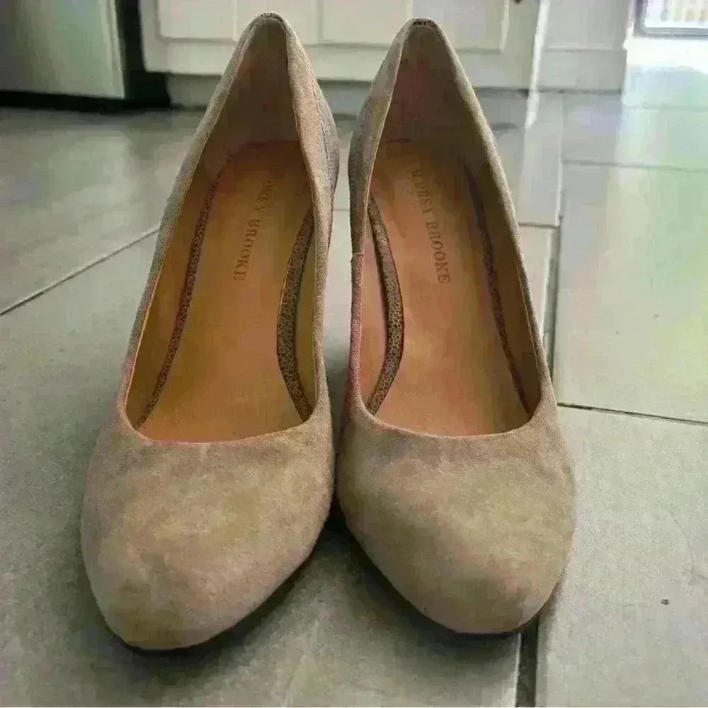 Audrey Brooke Daphne Khaki Tan Brown Leather Lizard Print Wedge Heel Shoe Sz 9 - Image 2