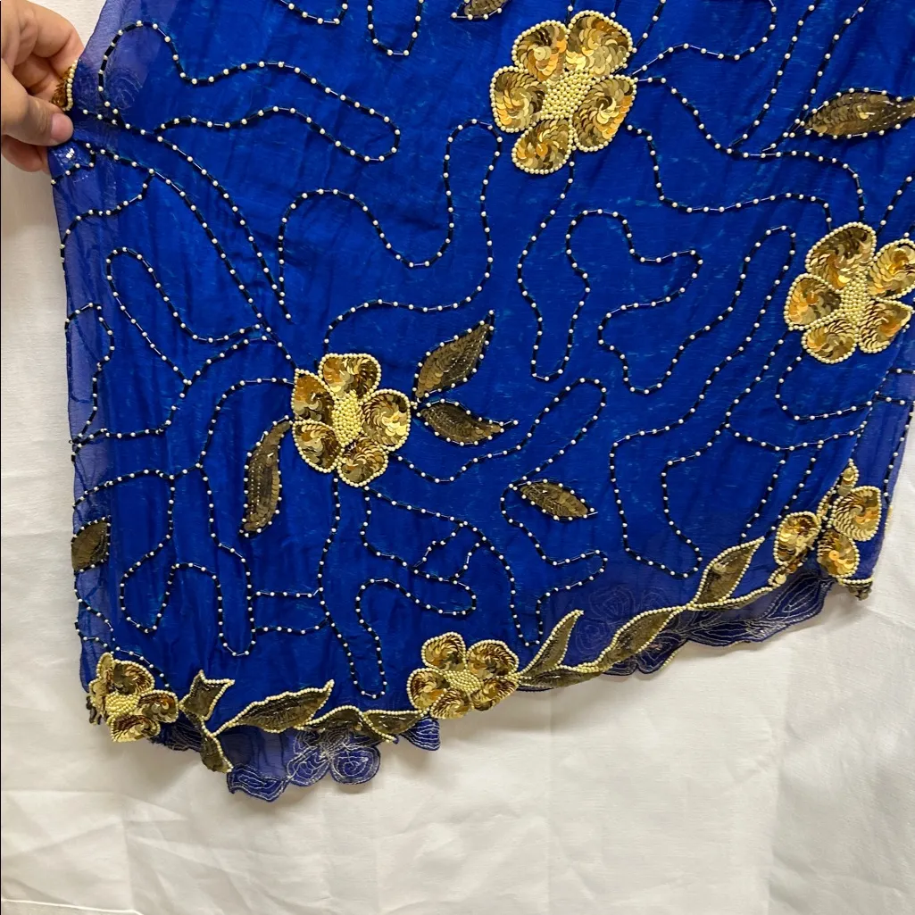 Vintage Dress Women Small Blue Cobalt Gold Sequin Hula Water Goddess Costume - Image 6