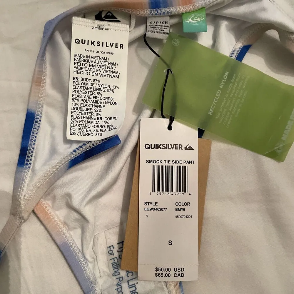 Quicksilver Side Tie Smocked Bikini Bottom Womens Size Small NEW Beach Vacation - Image 2