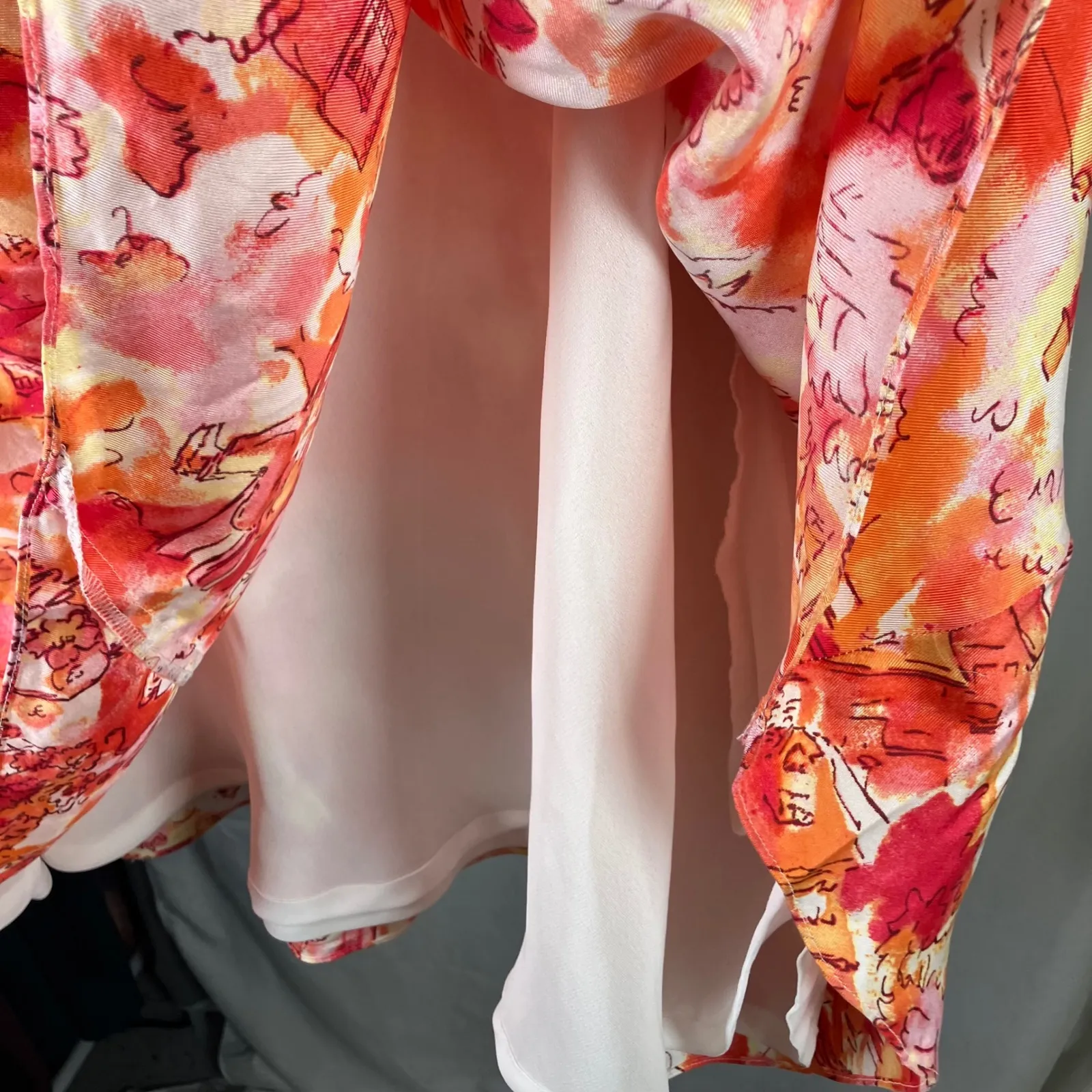 Valerie Stevens‎ Woman 20W Silk Skirt Orange Red Watercolor Print Lined Side Zip - Image 6