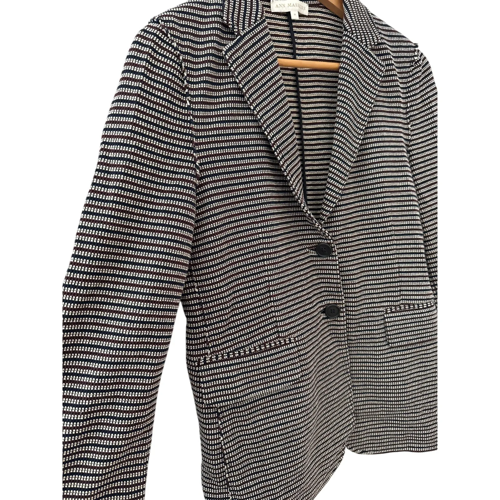 Ann Mashburn Stretch Woven Herringbone Cotton Double Button Blazer Size Medium - Image 4