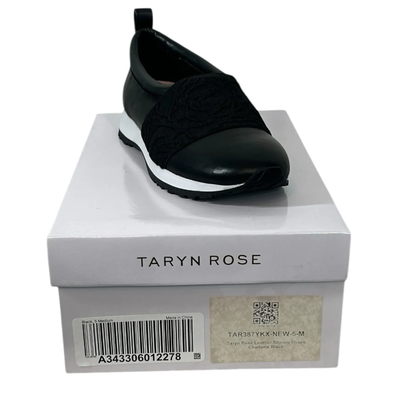 Taryn Rose Charlotte Black & White Leather Slip-On Sneakers Size 5 NIB - Image 9
