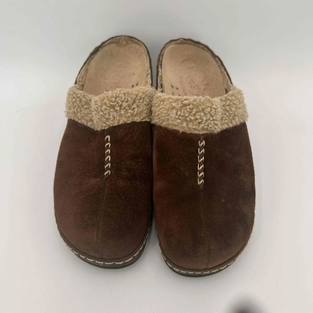 Klogs Brown Suede Maxum Faux Fur Lining Clogs Size 11 - Image 4