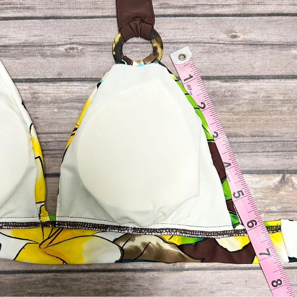 Skye Coco Motion Floral Animal Halter Yellow Brown Triangle Bikini Top NWT Small - Image 10
