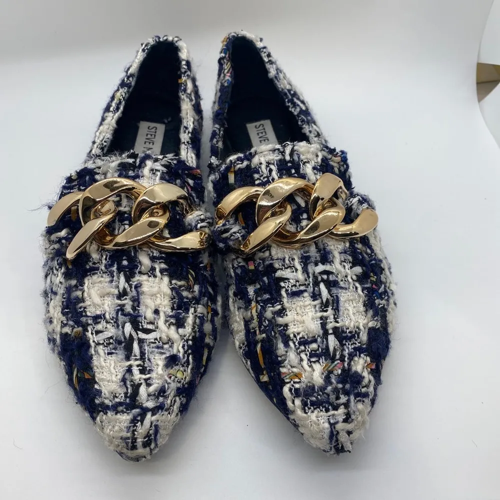 Steve Madden Famed Tweed Loafers navy white womens sz 6-1/2 - Image 3