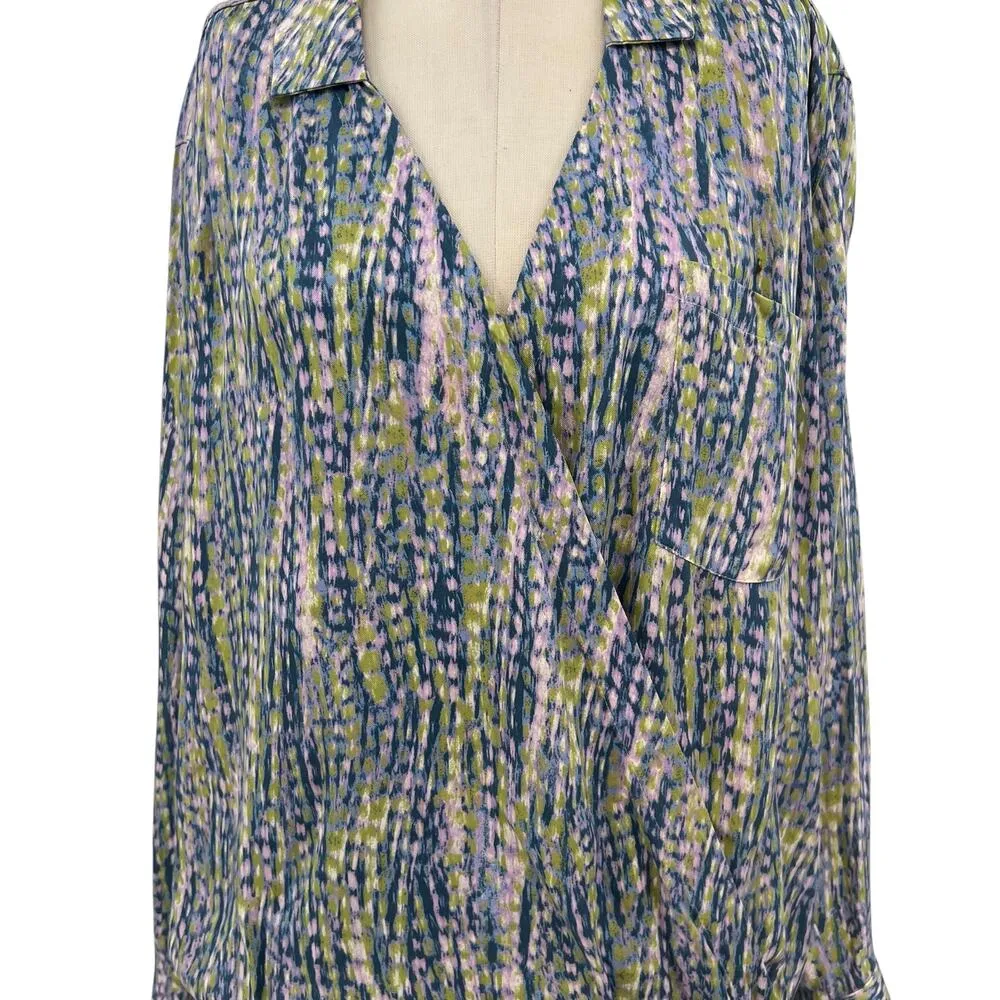 Anthropologie Pilcro Tisha Surplice Blouse Abstract Blue Green Purple Size Large - Image 5