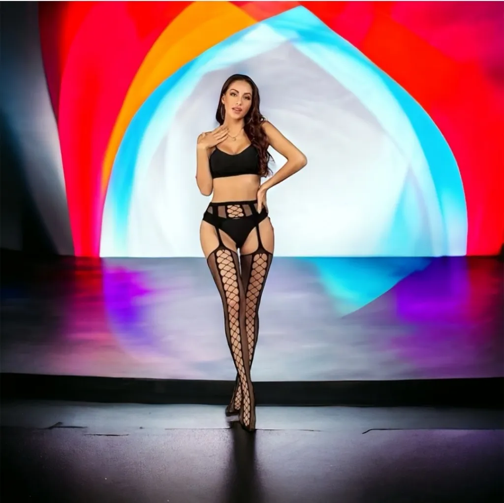 Black Sexy High Waist Mesh Suspender‎ Pantyhose - Image 11