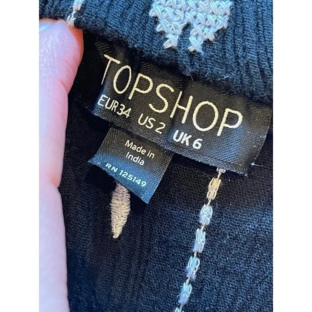 Topshop Black And White Embroidered‎ Off The Shoulder Flowy Tunic Mini Dress 2 - Image 8