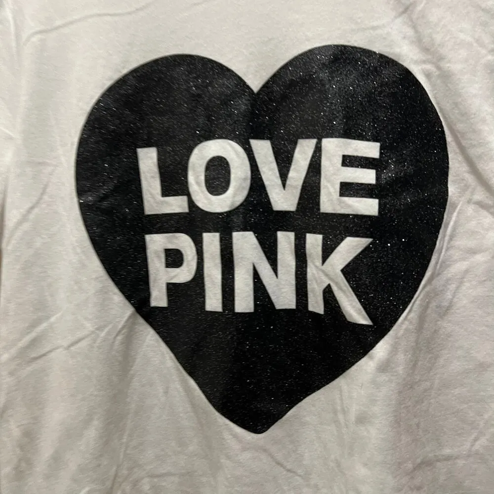 Victoria's Secret PINK Originals White Sparkle Heart Short Sleeve T - Image 4