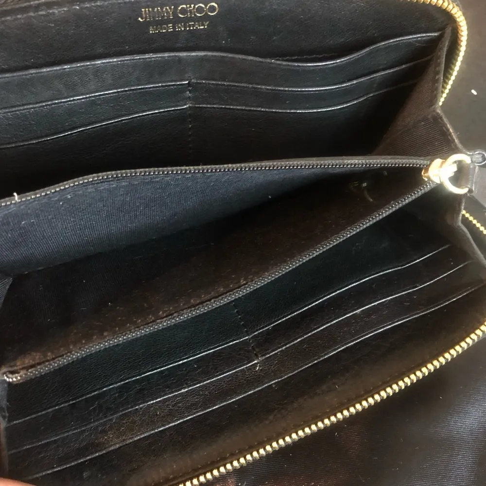 JIMMY CHOO Navy Blue Lambskin and Gold Stars Continental Zip Wallet - Image 6