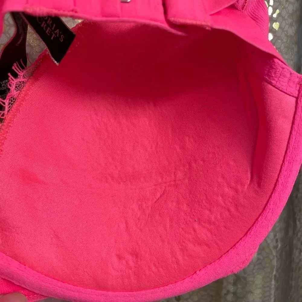 Victorias Secret Hot Pink Lace Very Sexy Push Up Thick Strap Bra, 34D - Image 7