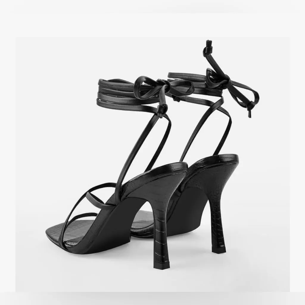 NEW Black Stiletto High Heels Strappy Lace Up Sandals 10 - Image 5