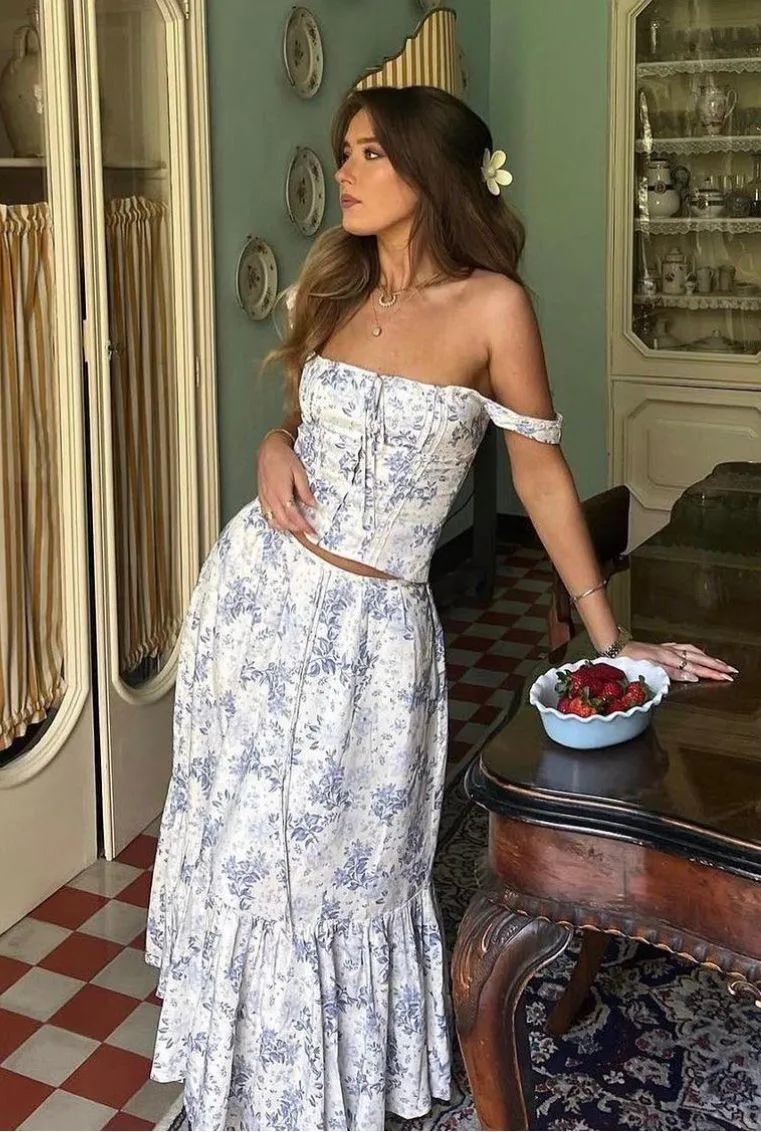 Blue White Floral Aitana Maxi Skirt XS - Image 6