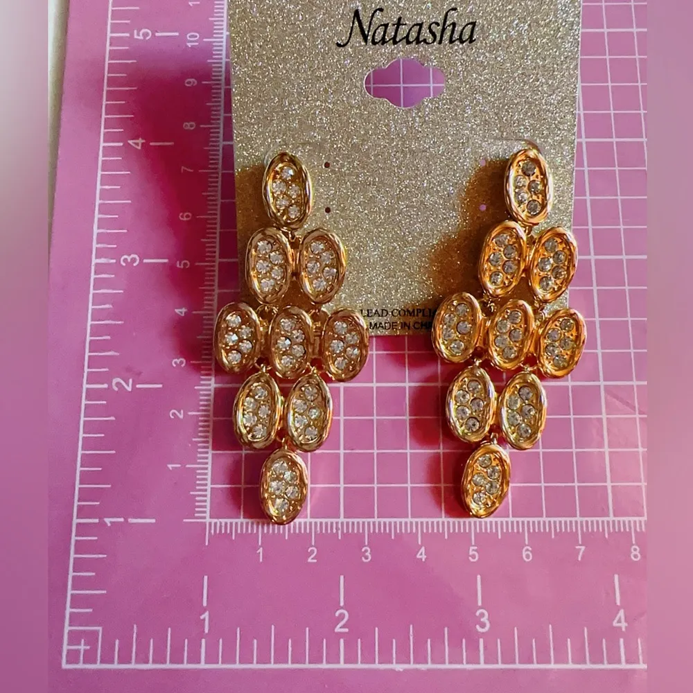 Natasha good tone silver beads paved drops diamond 💠 earrings Gold - Image 2