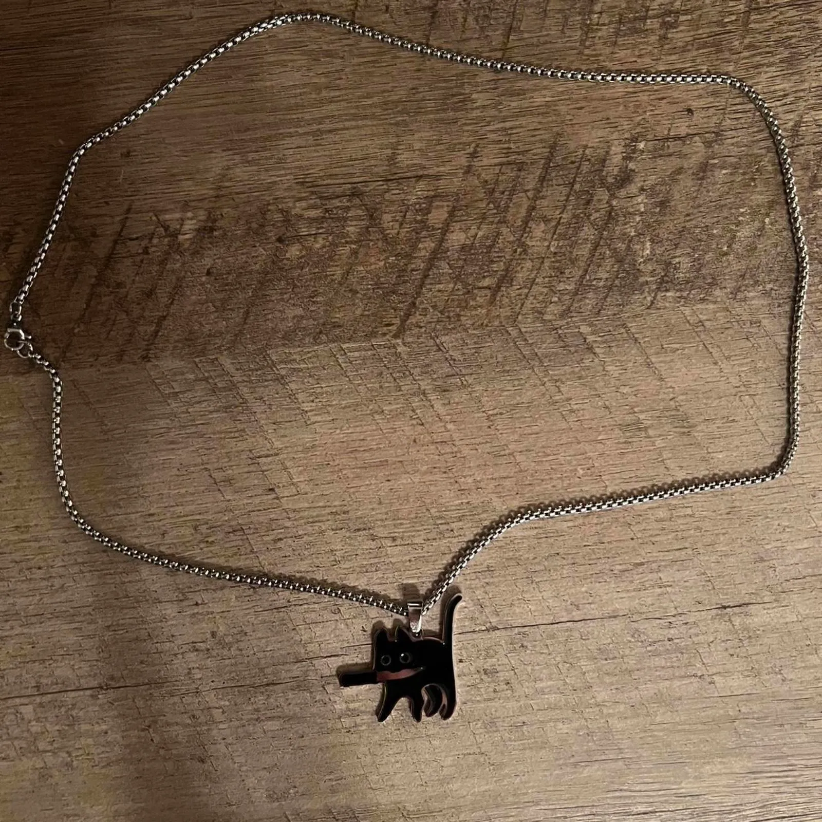 Cute black cat vintage Y2K necklace Silver - Image 3