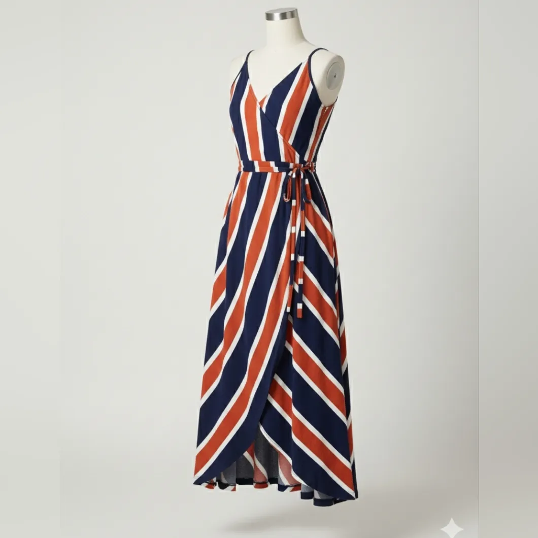 Market & Spruce Nautical Stripe Faux Wrap Maxi Dress S Coastal Boho Asymmetric - Image 2