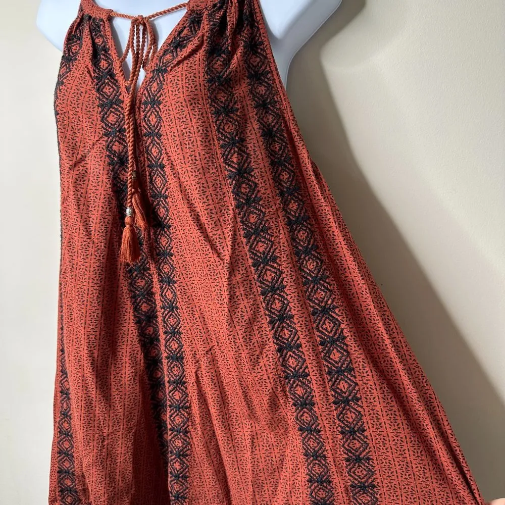 American Eagle Burnt Orange Boho Embroidered Dress Small - Image 2