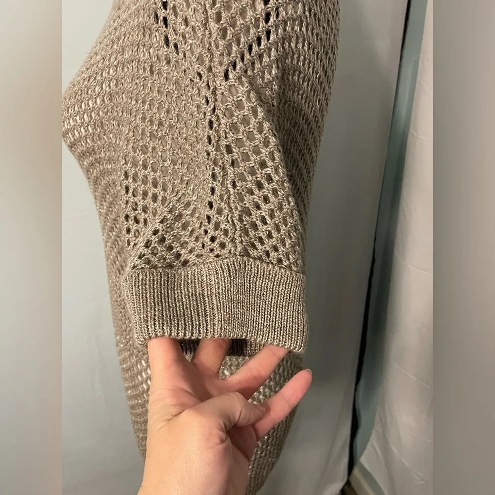 The Limited Tan with Silver Thread Short-Sleeve Pullover Sweater Size‎ SMALL - Image 6