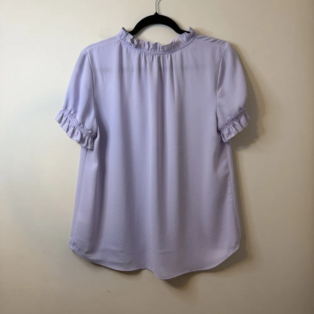 Talbots Womens Purple Ruffle Short Puff Sleeve Dressy Work Light Weight Blouse M - Image 2