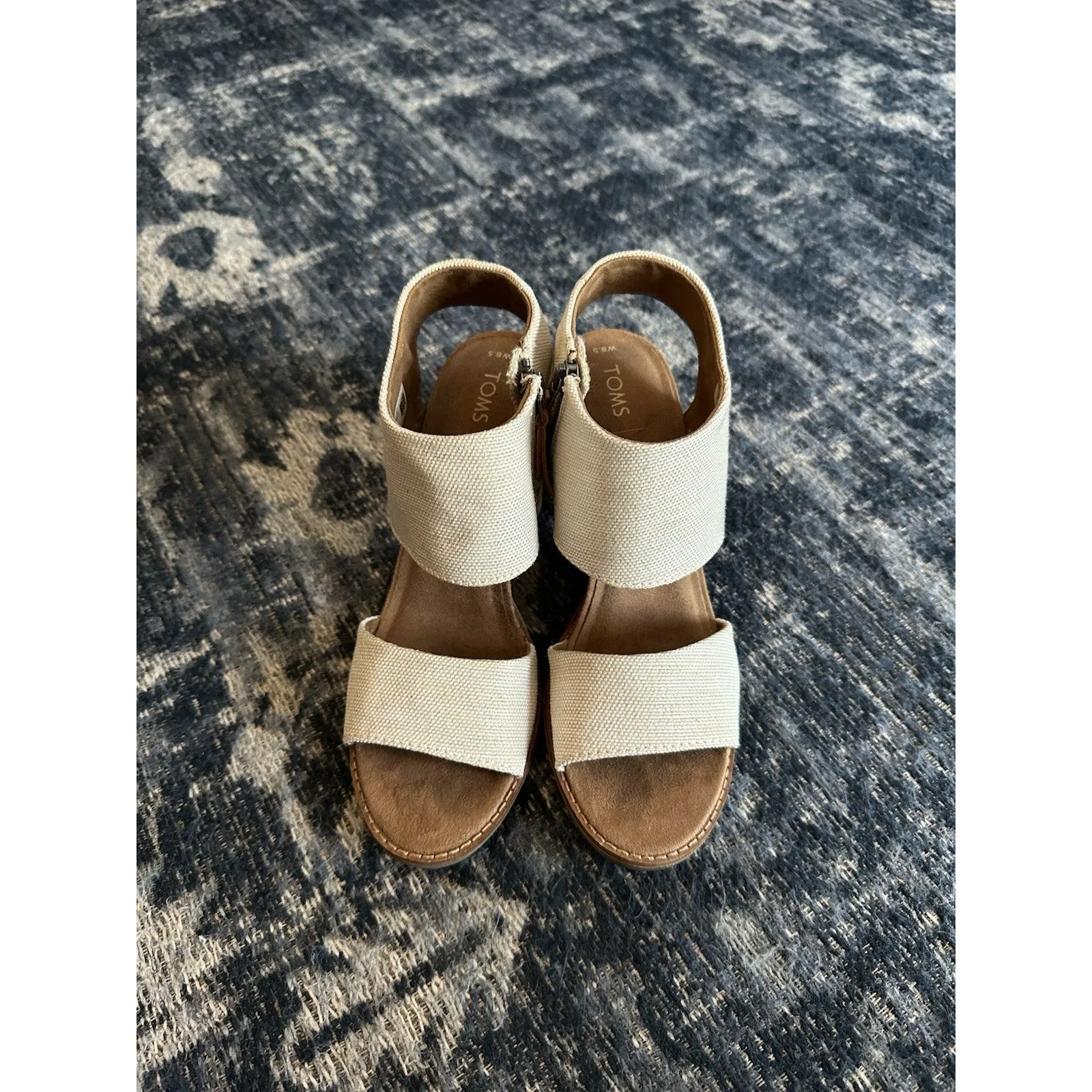 TOMS Majorca Cut Out Heeled Canvas Sandal Natural Block Heel Women’s Size 8.5 - Image 2