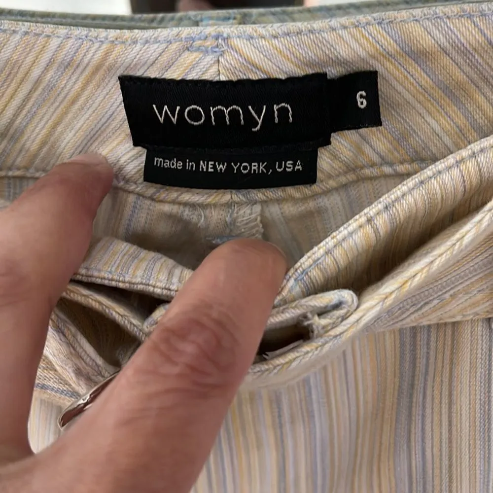 Womyn Cropped Striped Pants with belt buckles. Size 6 Yellow/gray‎ tones. Yellow - Image 6