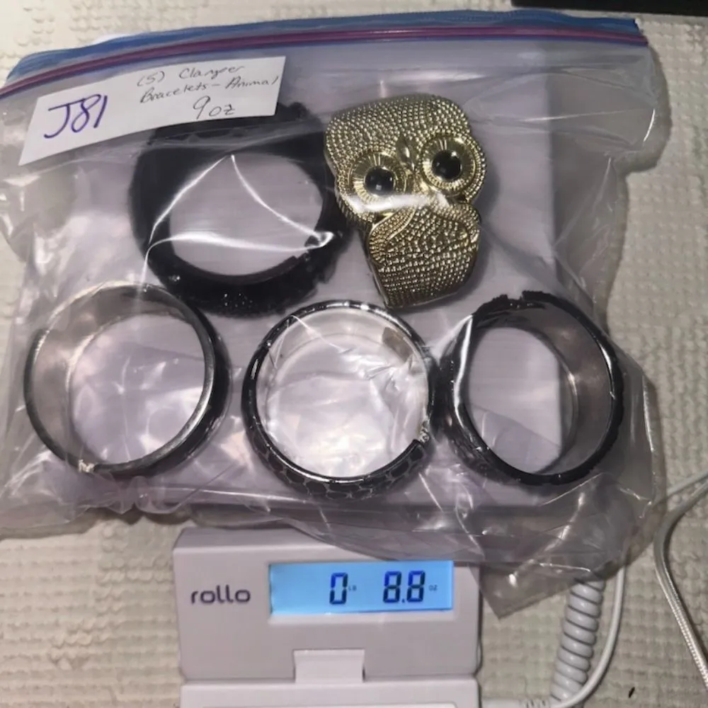 J81 Bulk Bundle of 5 Animal Themed Clamper Bracelets Gold - Image 3