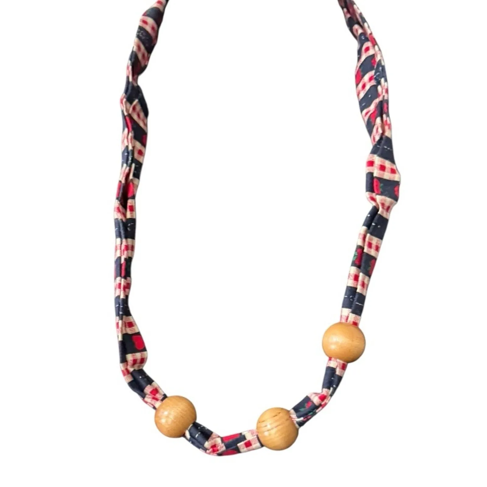 VTG Cotton Wood Bead Scarf Necklaces (2) Boho Artisan Bandana Statement Wrap - Image 3