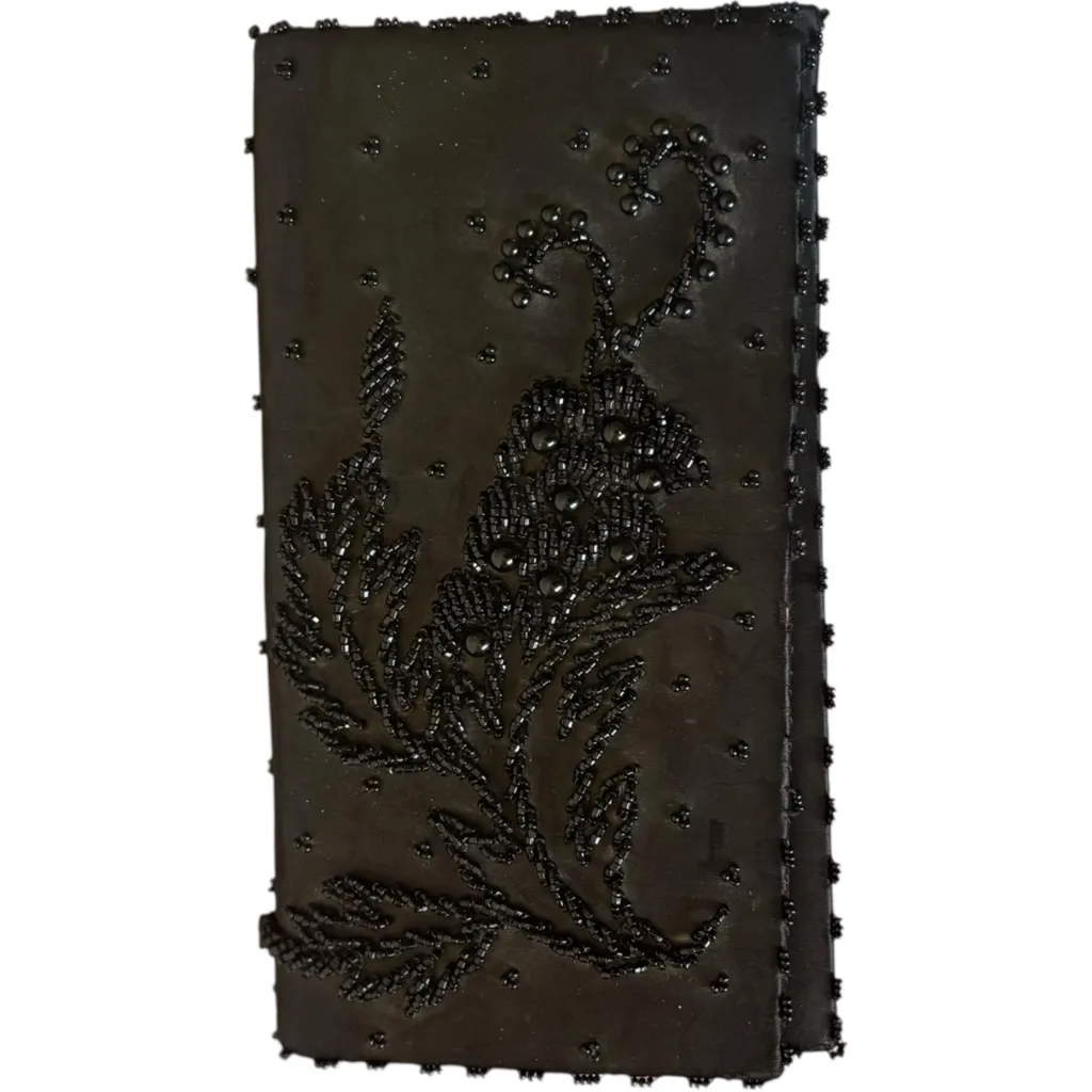 Vintage Hong Kong Hand Made Black Beaded Clutch Bag Satin Snap Closure 60s 70s - Image 10