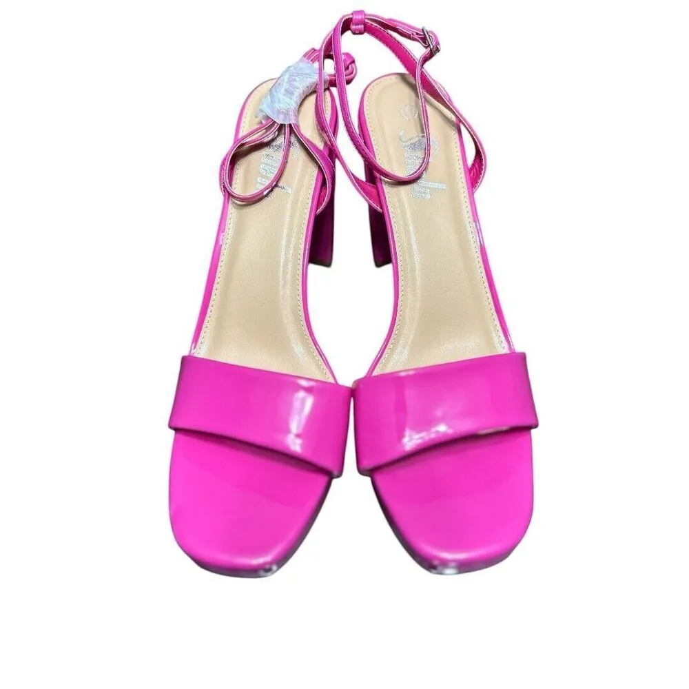 SHEIN Hot Pink Patent Block Heel Sandals Ankle Strap Barbiecore Party Y2K Sz 11 - Image 8