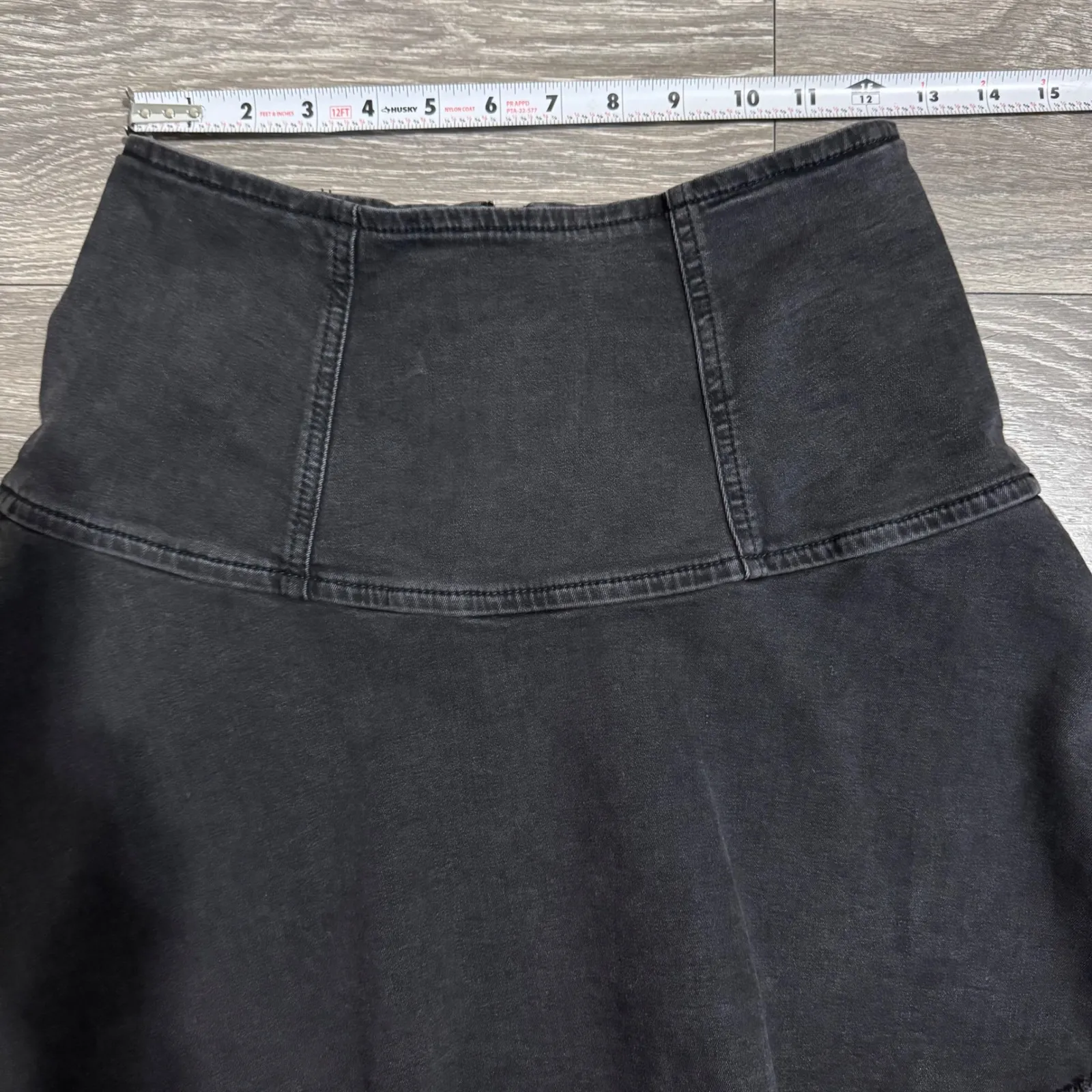 Free People Black Highlands Washed Denim A Line Mini Skirt Distressed Raw Hem 0 - Image 9