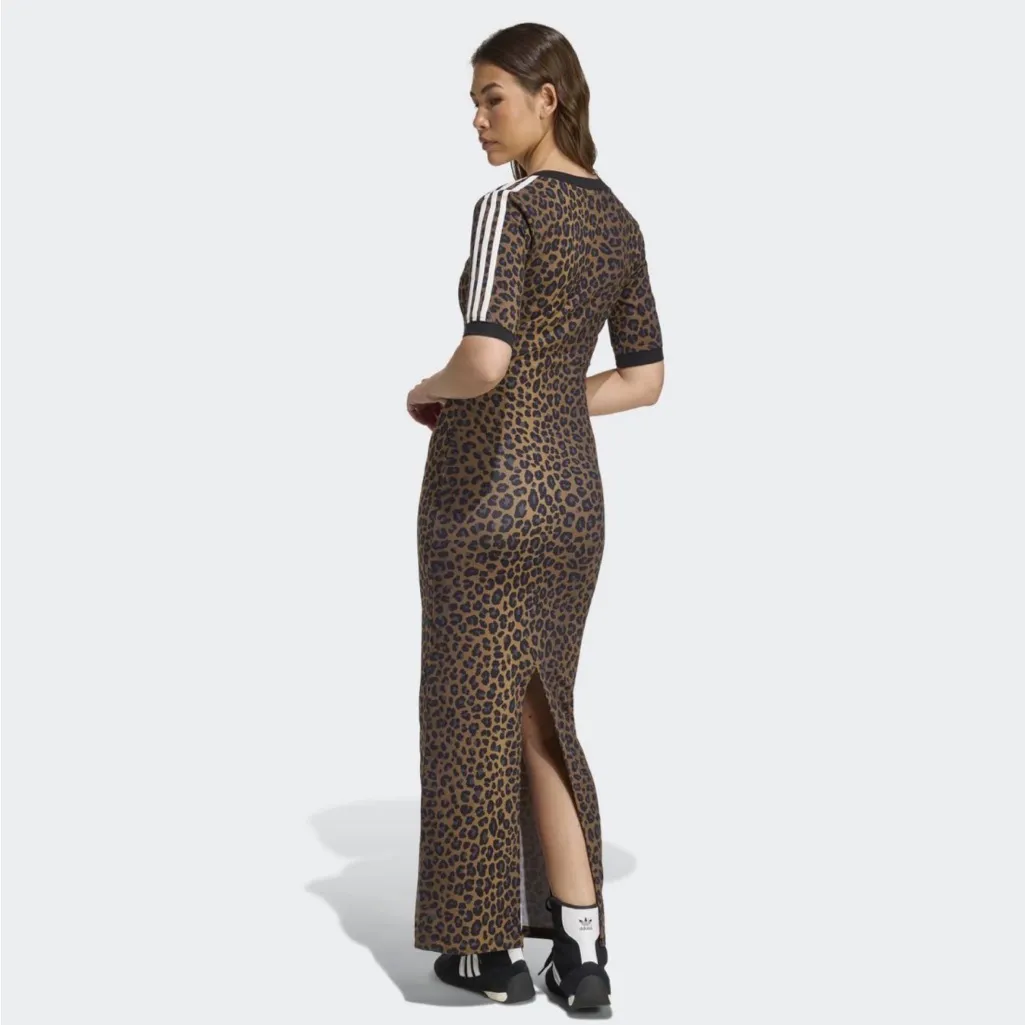 Adidas Originals Leopard V-Neck Maxi Dress NWT size XS 3 Stripes Short Sleeve - Image 2