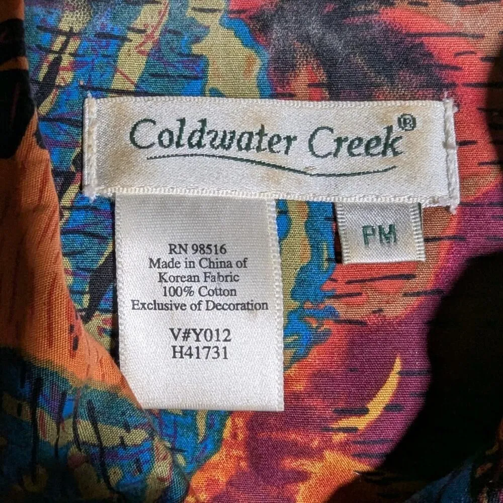 Vtg Y2K Coldwater Creek Orange Blue Tribal Floral Print Embroidered jacket P M Size undefined - Image 5