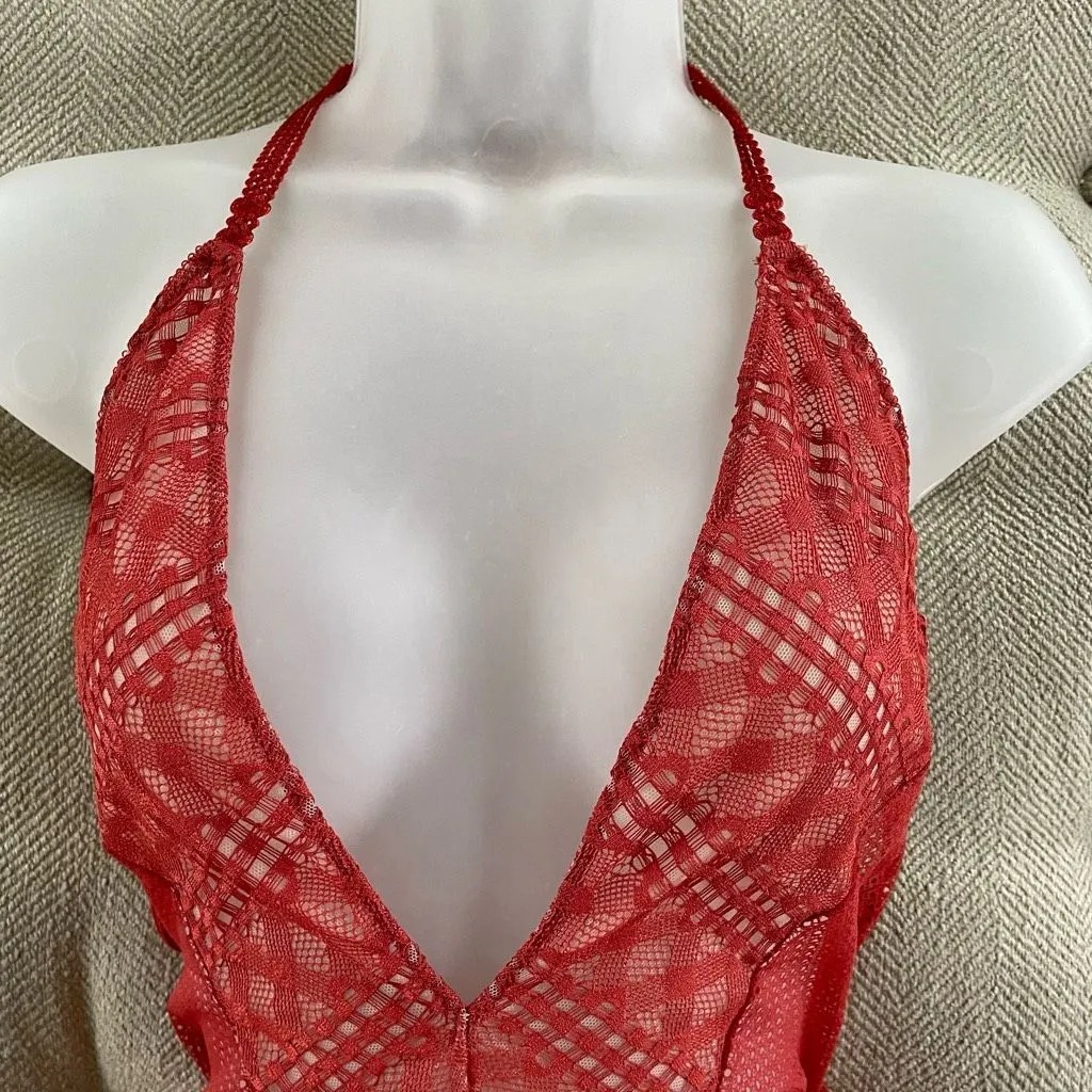 Victoria’s Secret Rust Red Orange Mesh Lace Lingerie Bodysuit L - Image 3