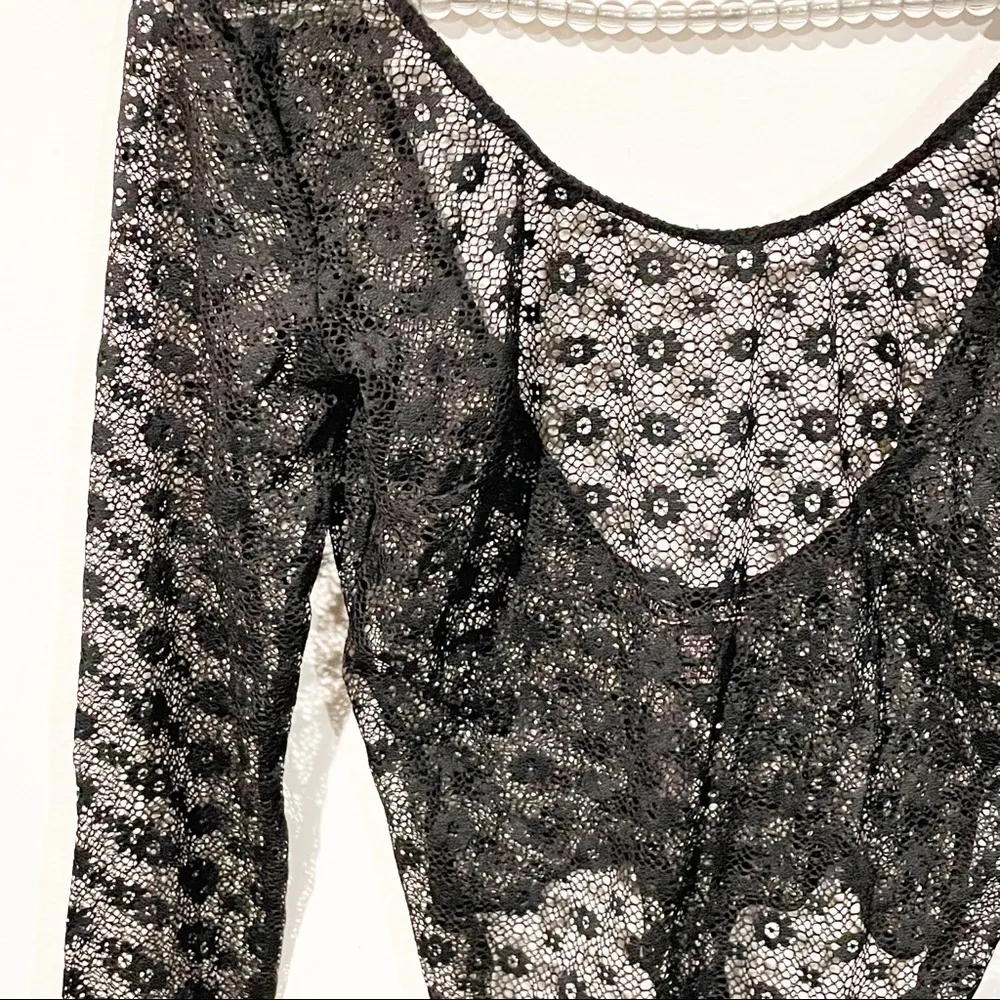 Victorias Secret Large Black Floral Netted Thong Bodysuit Goth Long Sleeve NEW - Image 2