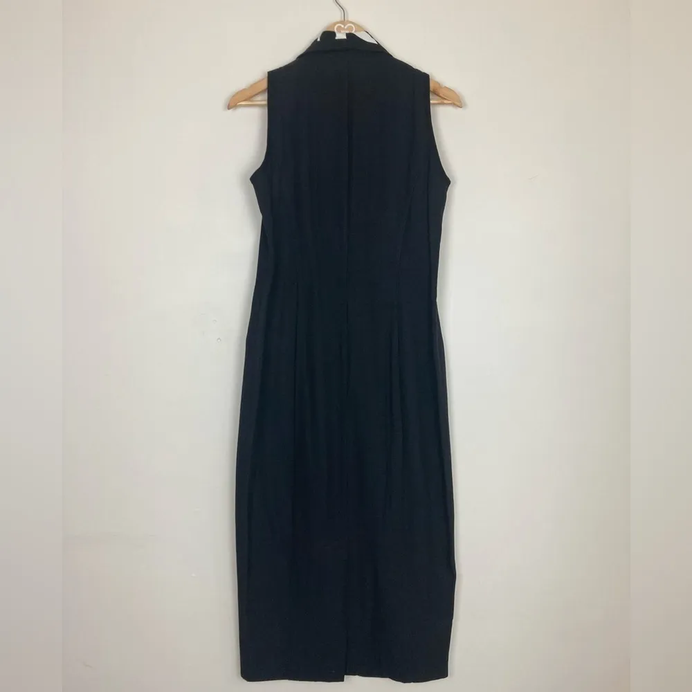 Vintage 90s sleeveless black blazer midi dress with zebra print collar. Size 10 - Image 6