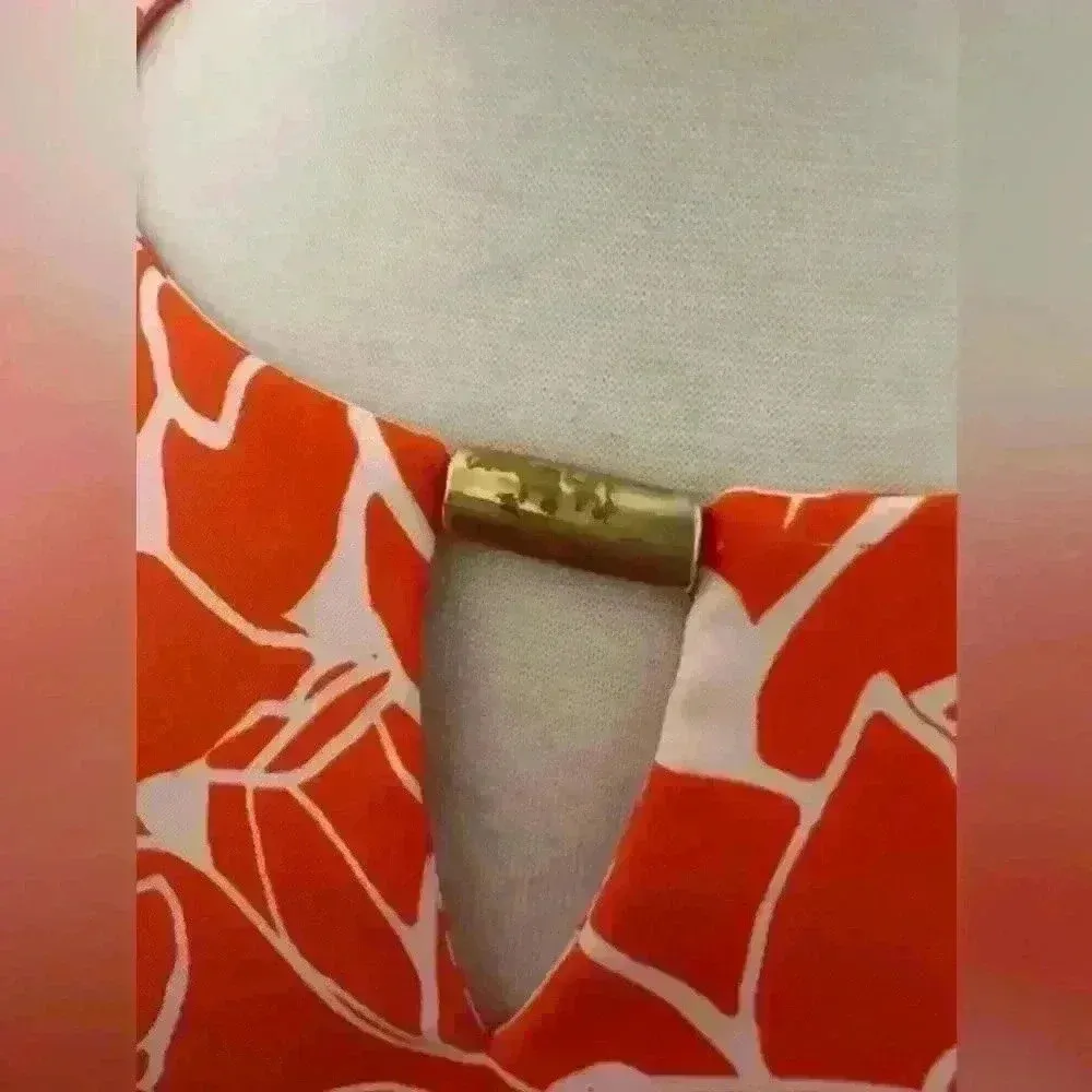 Ronni Nicole Dress Orange White Hawaiian Tropical Floral size 10P - Image 2