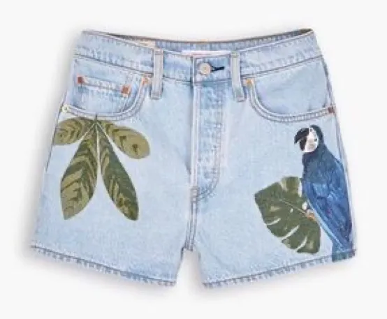 Levi's × Farm Rio RARE Bird of Paradise Parrot Ribcage Jean Shorts Size 31 Blue - Image 1