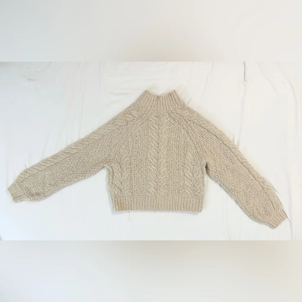 Sunday Best Cropped Cabled Knit Turtleneck Sweater - Beige/Tan - Image 4