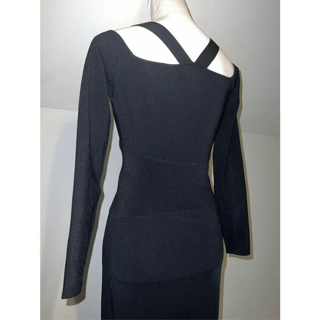 By Anthropologie Long-Sleeve Square-Neck Slim Knit Midi Dress Medium - Image 5