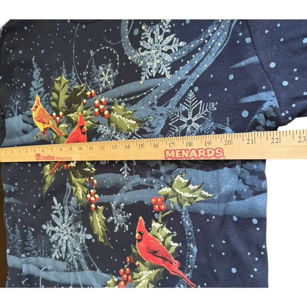 Winter Cardinal Birds Top Women’s VTG 90’s Morning Sun Size XXL Double Sided 2XL - Image 6