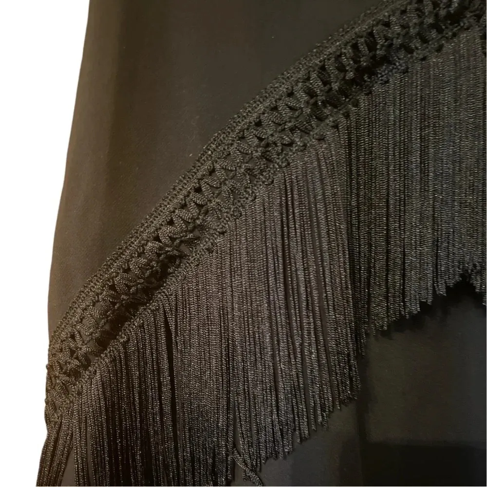 Zara Basics:  black mini skirt with fringe detail like new! Size Small - Image 2