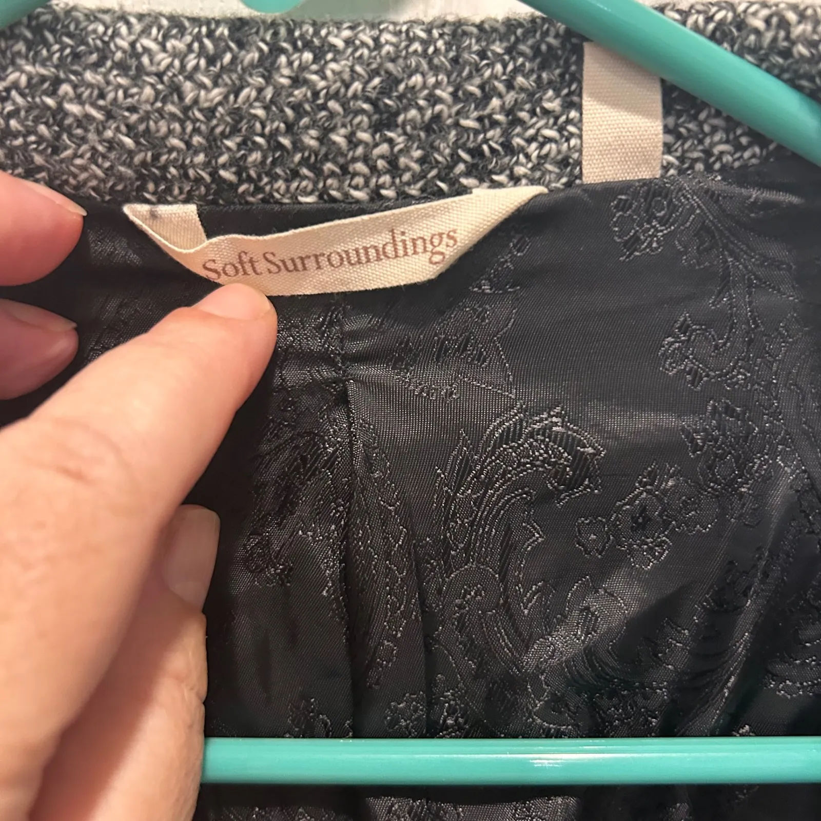 Soft Surroundings Blazer Jacket Womens XL Black Gray Tweed Career Open Front - Image 3