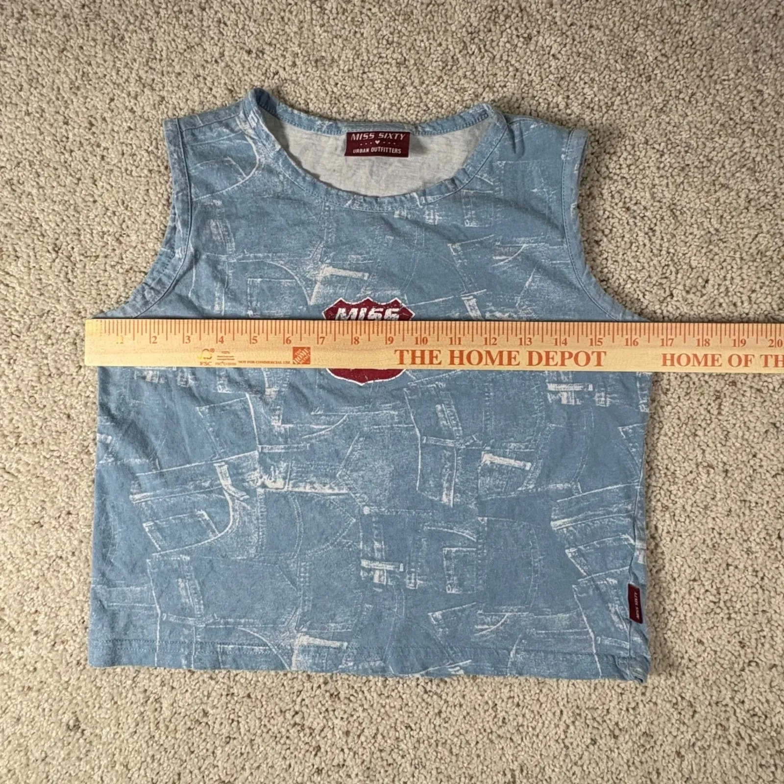 Y2K Miss Sixty x Urban Outfitters Blue Graphic Tank Top Route 60 Denim Print (S) - Image 4