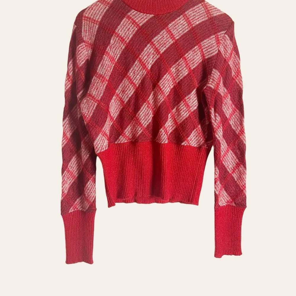 Miu Miu Red High Neck Checked Mohair Blend Pullover Sweater Size 46 - Image 3