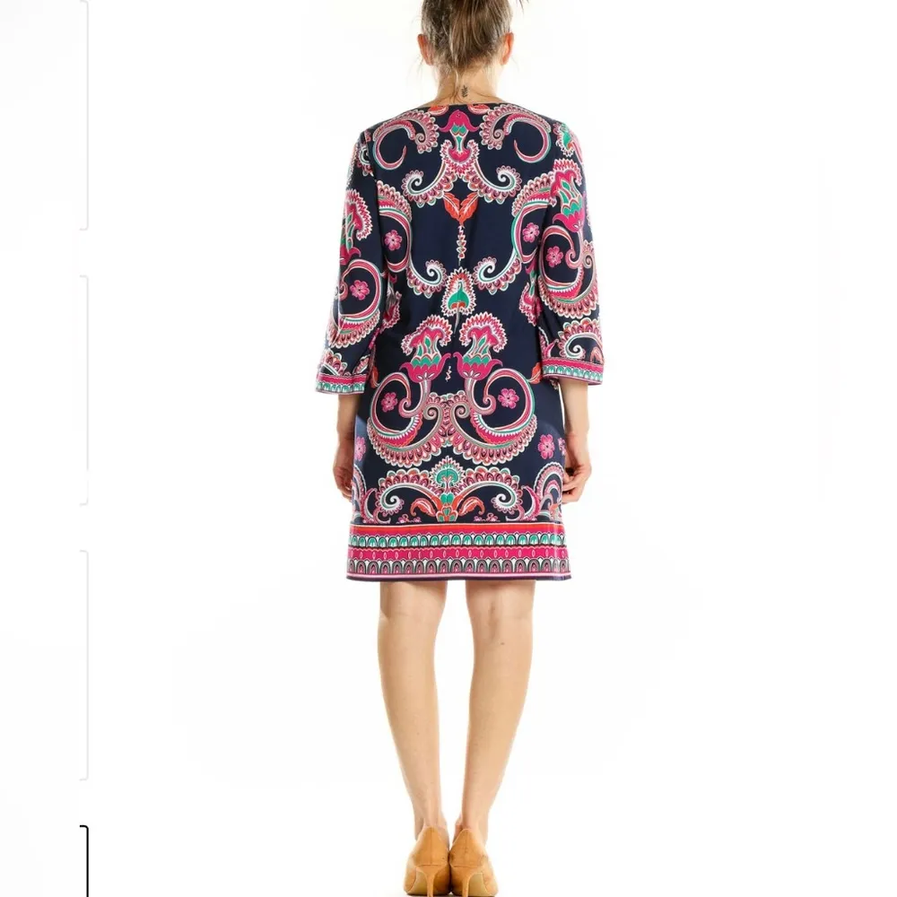 Laundry by Shelli Segal Blue Pink Paisley Bohemian Dress in Size 4 - Image 3