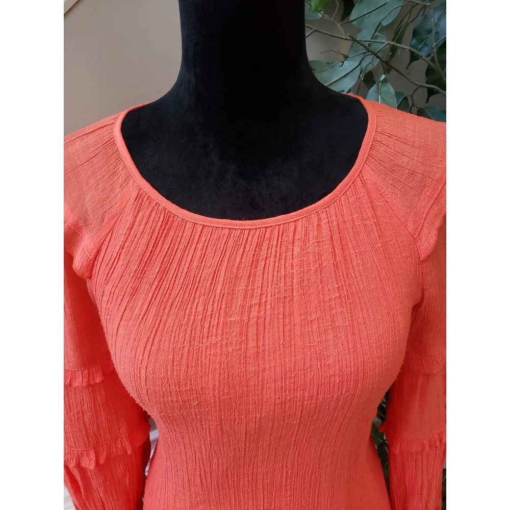 Harper 241 A-Line Dress Womens Small Coral Balloon Sleeve Frill Hem Lined - Image 13