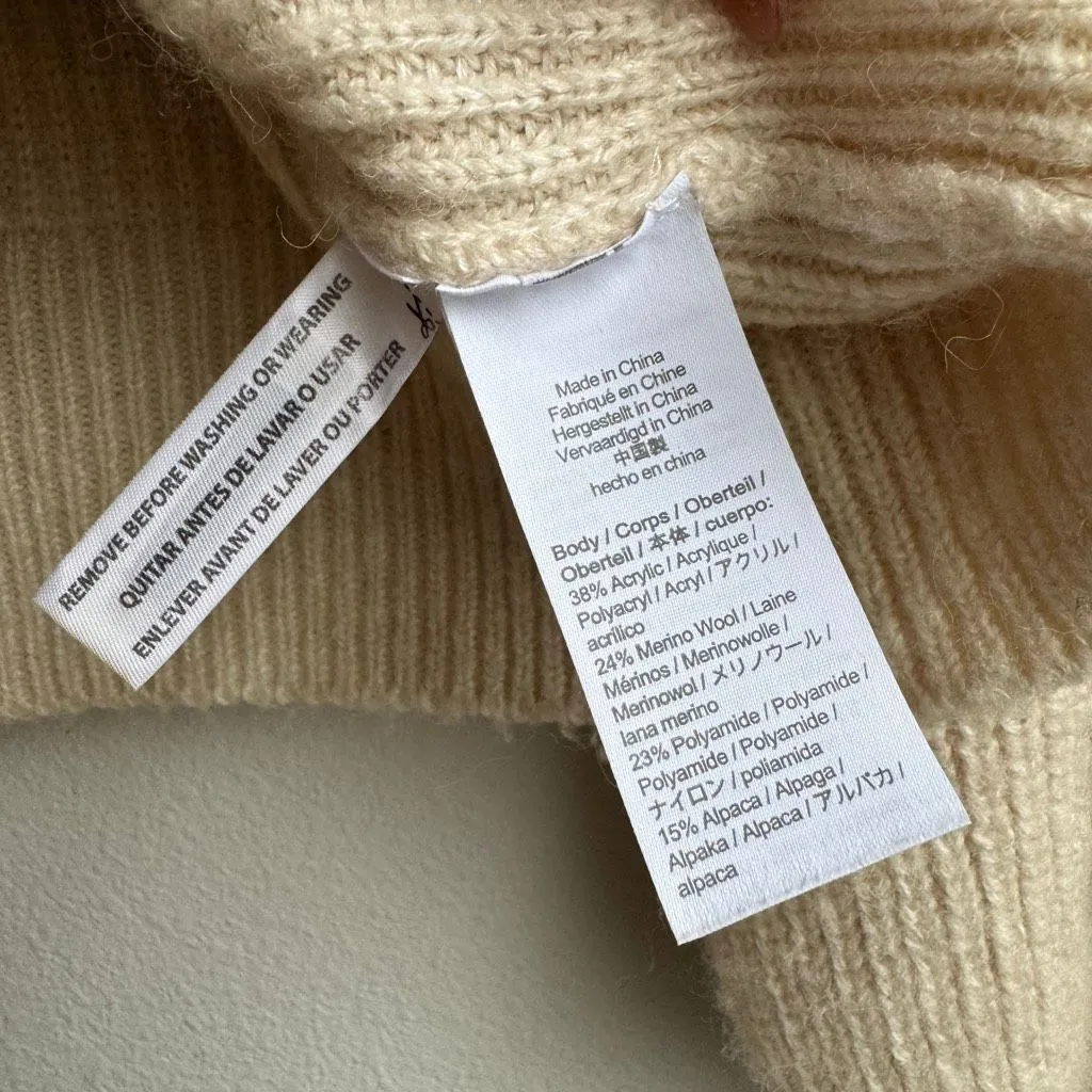 J Crew Cream Puff Sleeve Ribbed Button Cardigan Wool Alpaca Blend Size Medium - Image 7