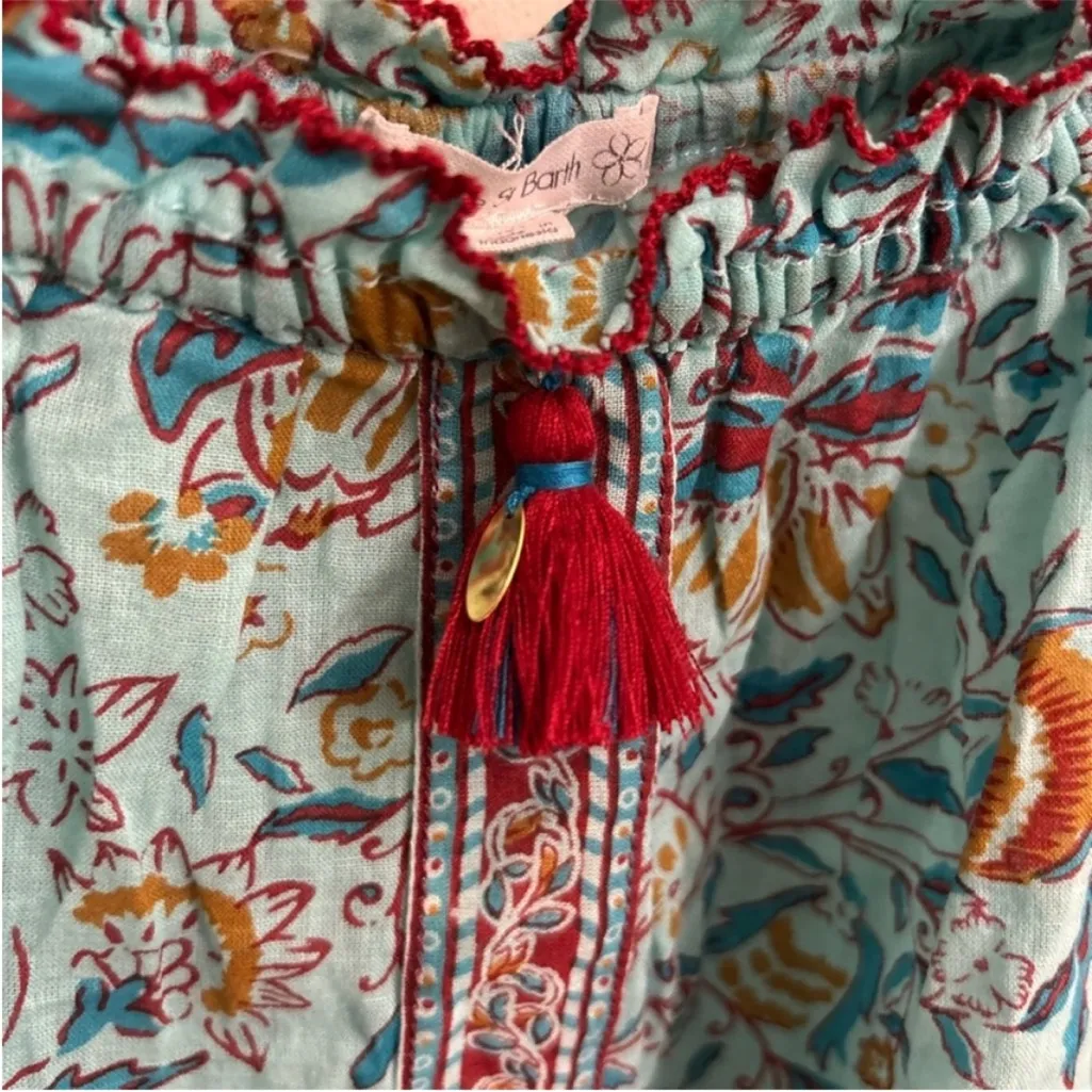 Poupette St Barth Nana Blue Floral Cropped Elastic Long Sleeve Top Medium - Image 8