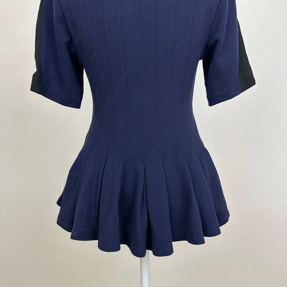 Koche Collective Knit Polo Top Pleated Peplum Navy Fitted Cinched Waist XS - Image 9
